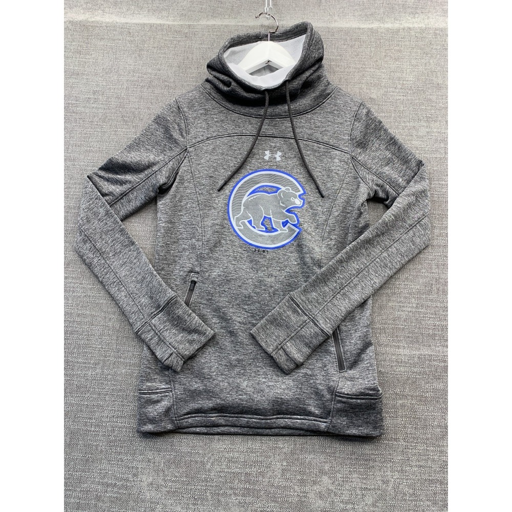 Under Armour Chicago Cubs Hoodie Mens XS Heather Gray Fleece Lined Loose Fit